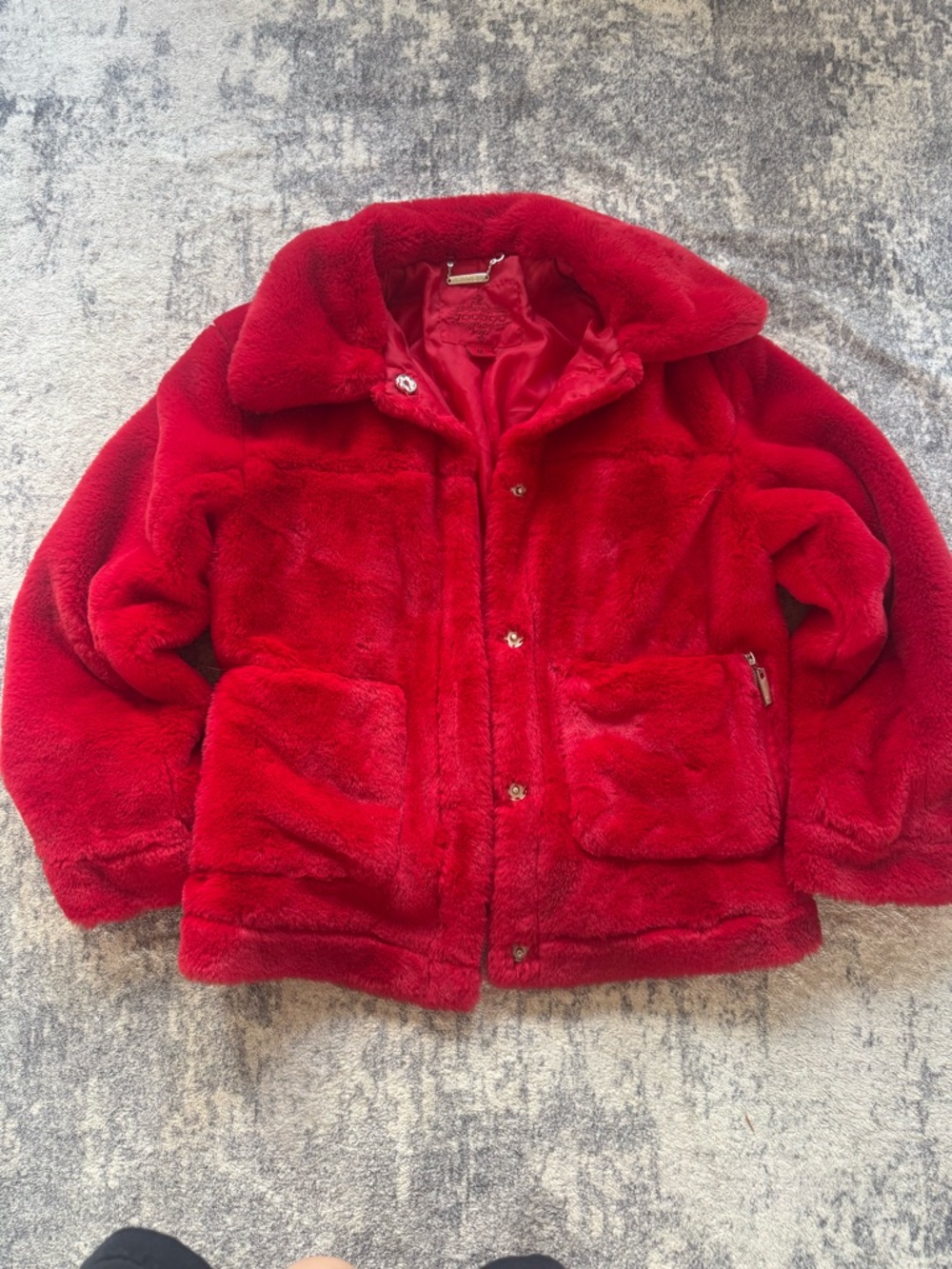 Jou Jou Plush Red Faux Fur Puffer Jacket